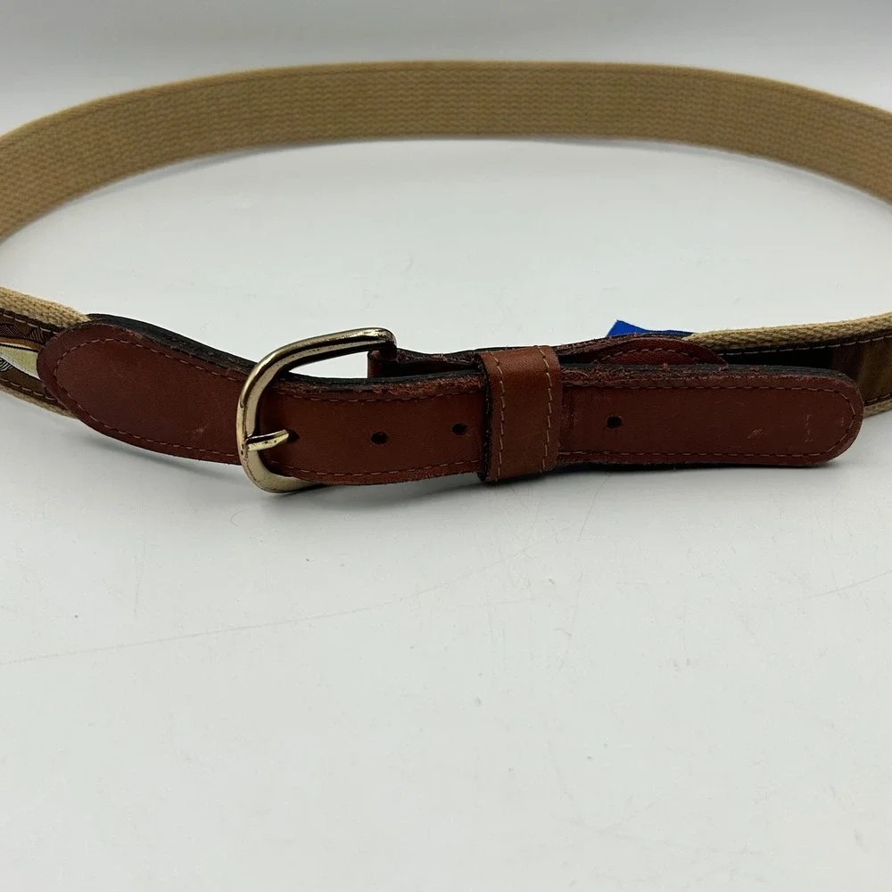 West Marine Belt Brown Tan Mens Size 36 Fish Embroidered Leather Canvas USA
